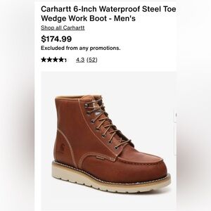 Carhartt 6-Inch Waterproof Steel Toe Wedge Work Boot - Men's